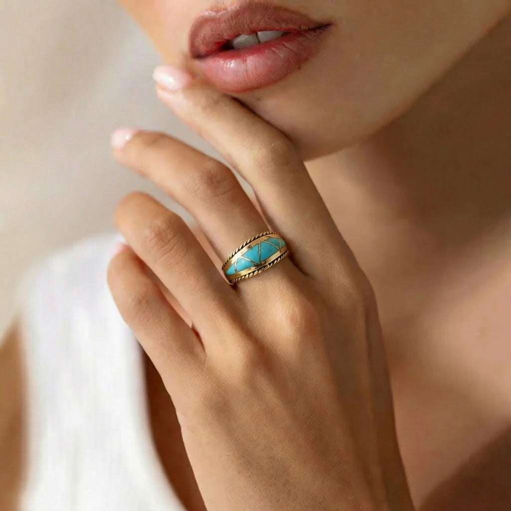 Turquoise Ring GoldBrass R2285-GB-C05