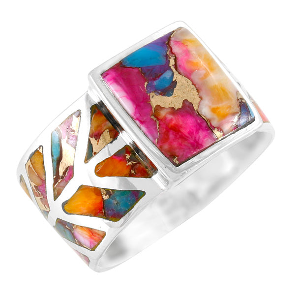 Rainbow Spiny Turquoise Ring Sterling Silver R2372-C91