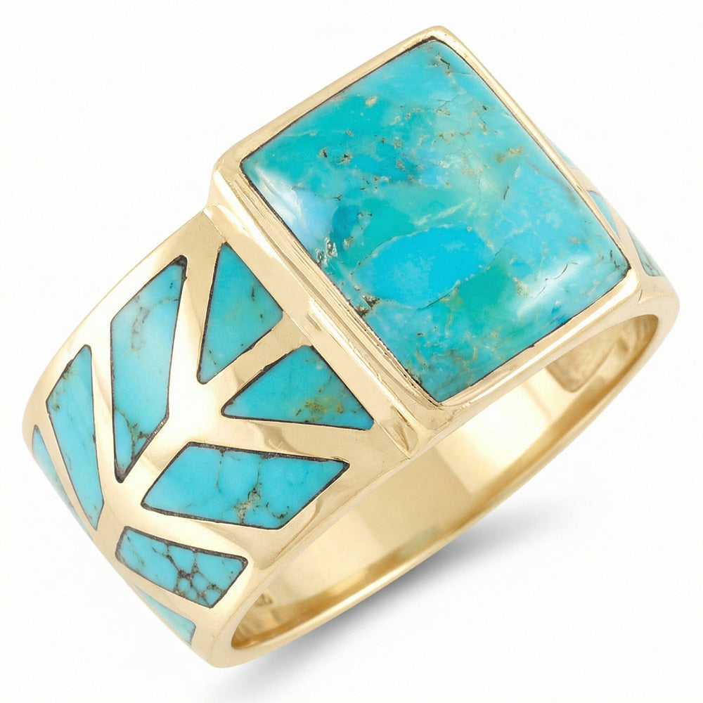 Turquoise Ring GoldBrass R2372-GB-C75