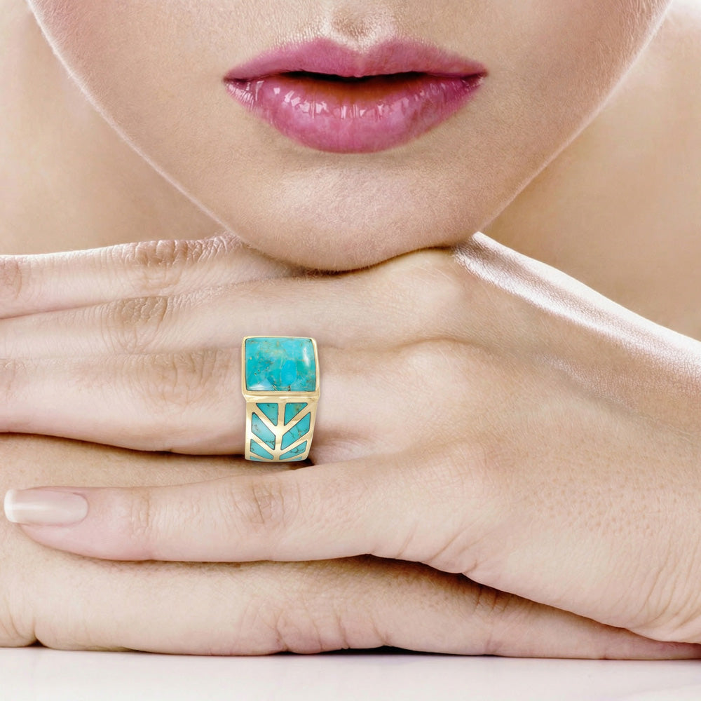 Turquoise Ring GoldBrass R2372-GB-C75