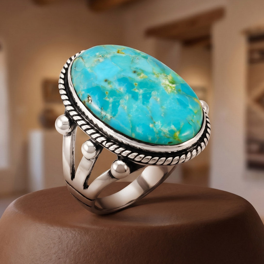 Turquoise Ring Sterling Silver R2381-C75 (Unisex, Sizes 6-14)