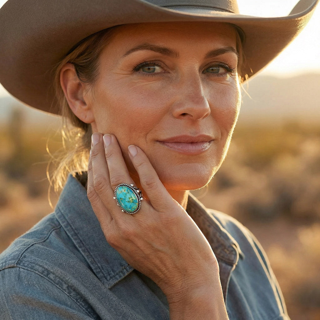 Turquoise Ring Sterling Silver R2381-C75 (Unisex, Sizes 6-14)