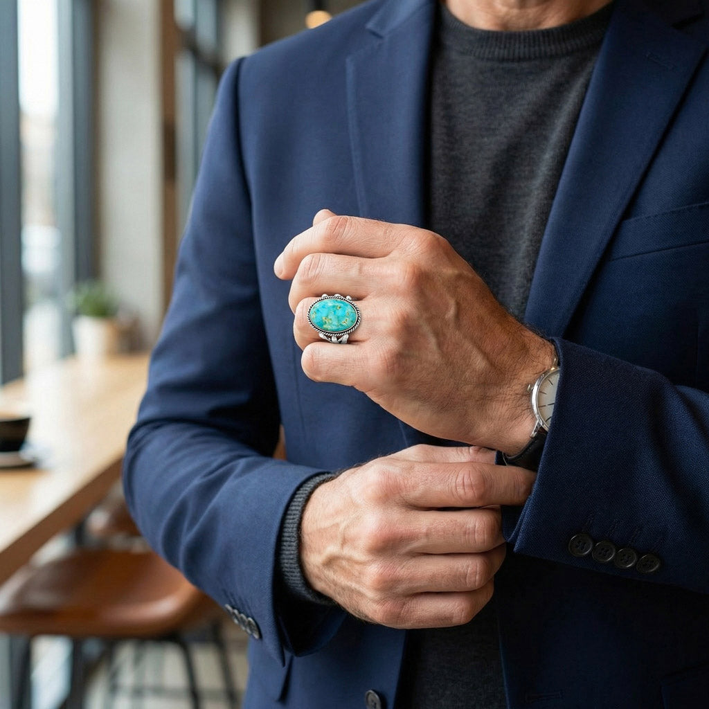 Turquoise Ring Sterling Silver R2381-C75 (Unisex, Sizes 6-14)