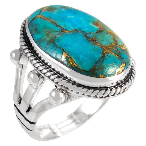 Matrix Turquoise Ring Sterling Silver R2381-C84 (Unisex, Sizes 6-14)