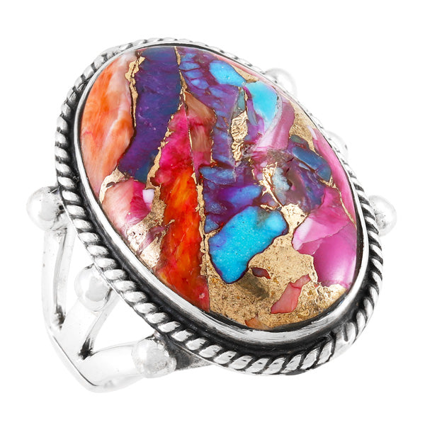 Rainbow Spiny Turquoise Ring Sterling Silver R2381-C91