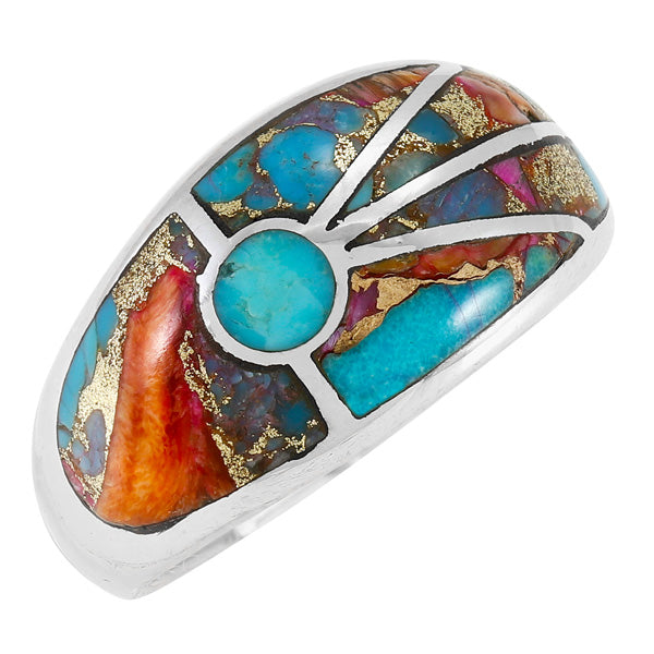 Rainbow Spiny Turquoise Ring Sterling Silver R2390-C91