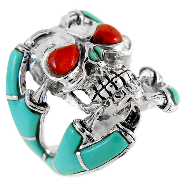 Sterling Silver Skull Ring Turquoise R2397-C05