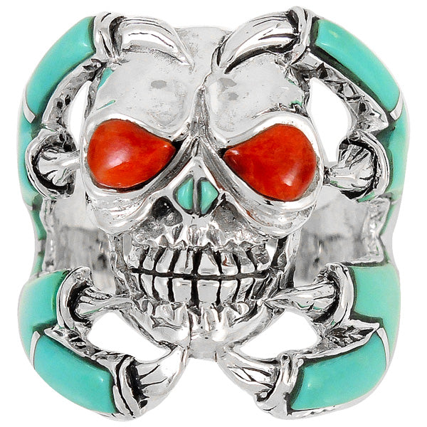 Sterling Silver Skull Ring Turquoise R2397-C05