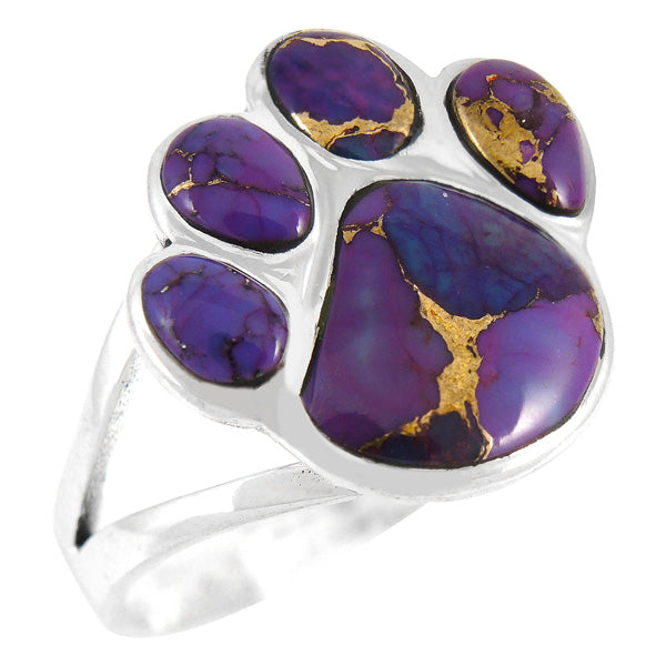 Paw Ring Sterling Silver Purple Turquoise R2405-LG-C77 (Larger Version)