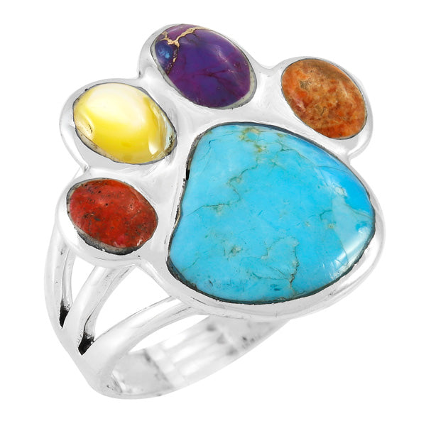 Paw Ring Sterling Silver Multicolor R2405-LG-C71 (Larger Version)