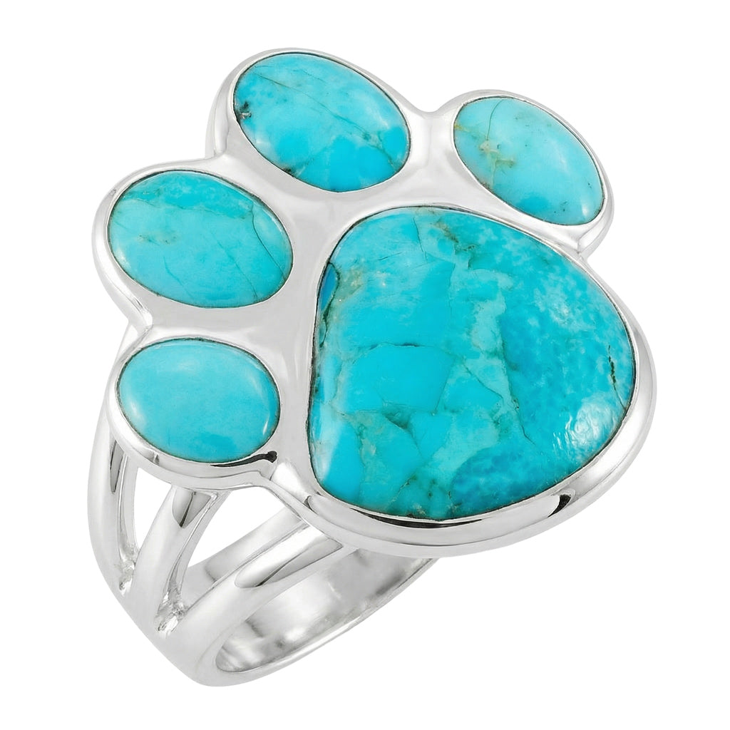 FINAL CLEARANCE - Dog Paw Turquoise Ring SilveryCopper™ R2405-LG-SB-C75 (Larger Version)