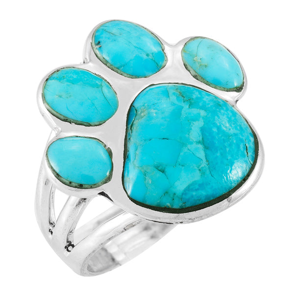 Paw Ring Sterling Silver Turquoise R2405-LG-C75 (Larger Version)