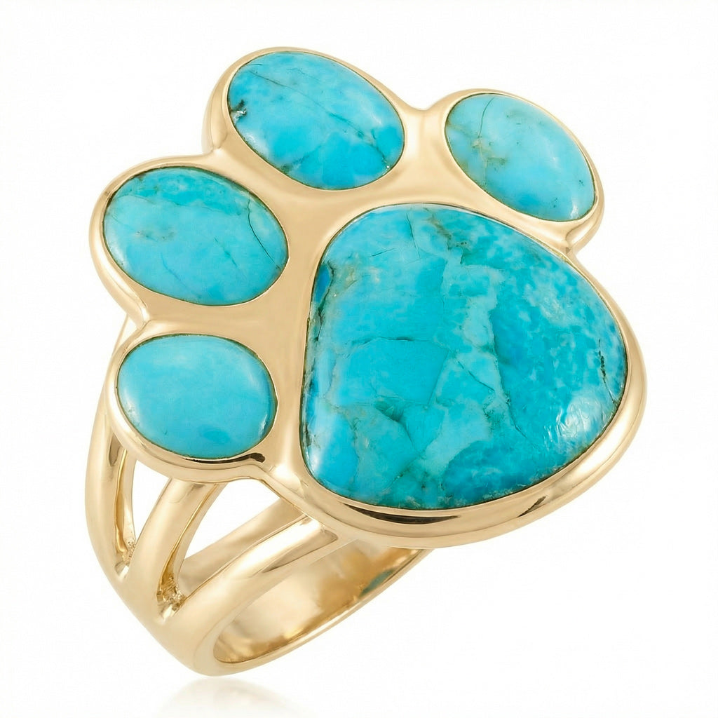 Dog Paw Turquoise Ring GoldBrass R2405-LG-GB-C75 (Larger Version)