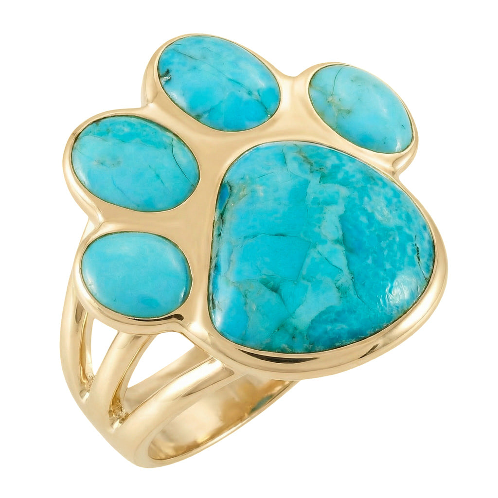 Dog Paw Turquoise Ring GoldBrass™ R2405-LG-GB-C75 (Larger Version)