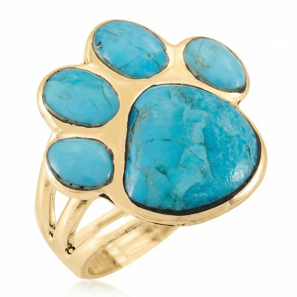 Dog Paw Turquoise Ring GoldBrass R2405-LG-GB-C75 (Larger Version)