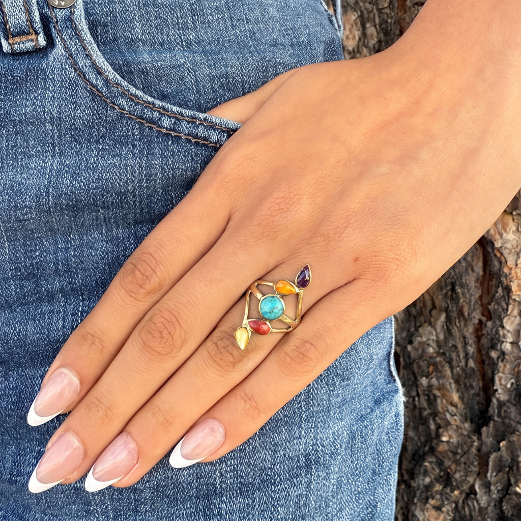 Multi Gemstone Ring GoldCopper R2406-GB-C71
