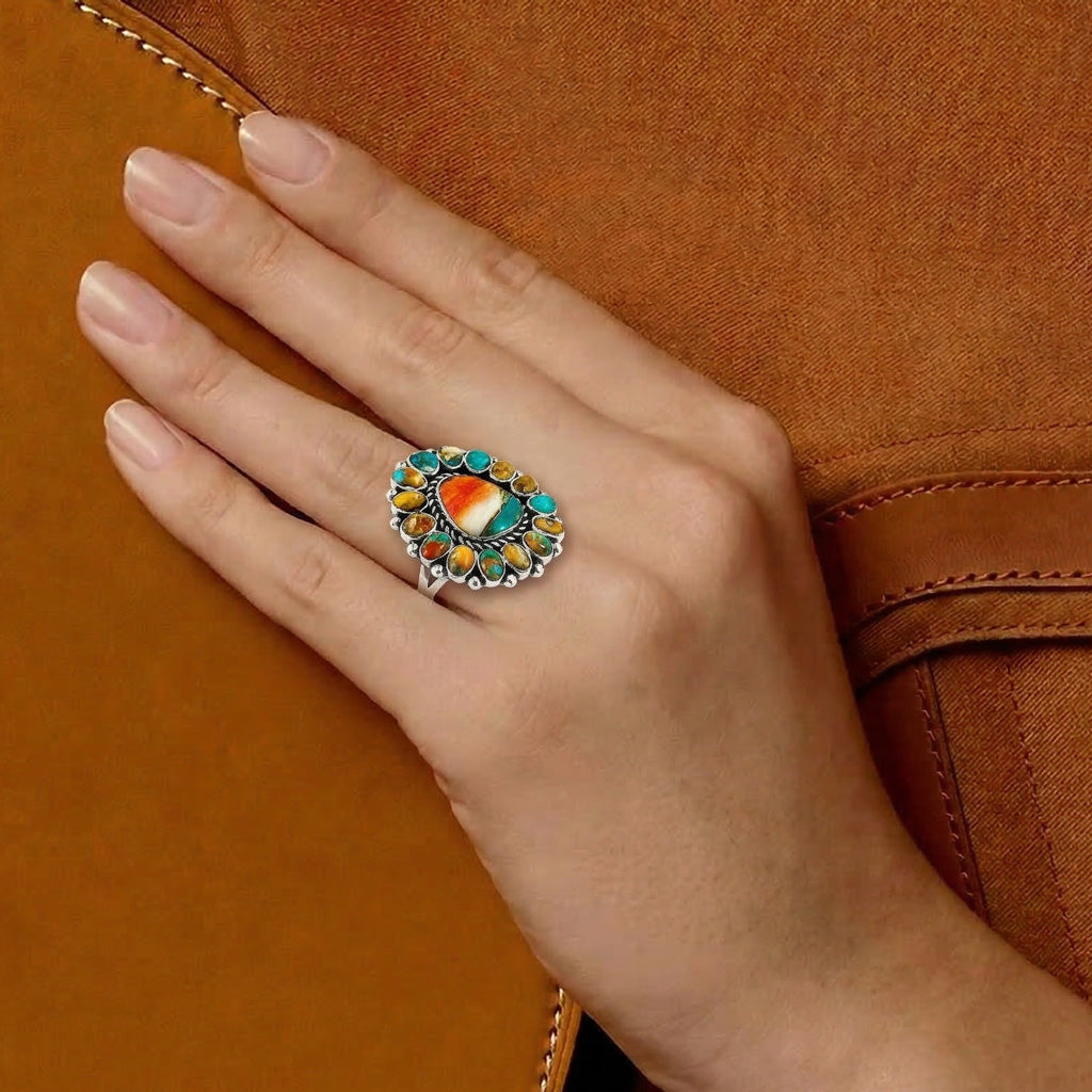 Spiny Turquoise Ring Sterling Silver R2407-C89