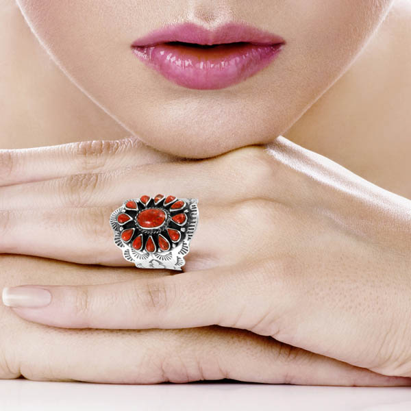 Coral Ring Sterling Silver R2413-C74