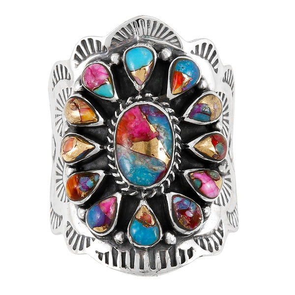 Rainbow Spiny Turquoise Ring Sterling Silver R2413-C91