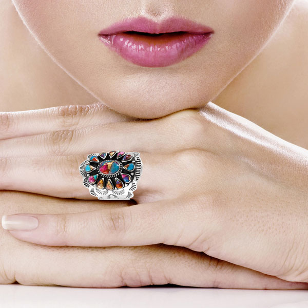 Rainbow Spiny Turquoise Ring Sterling Silver R2413-C91