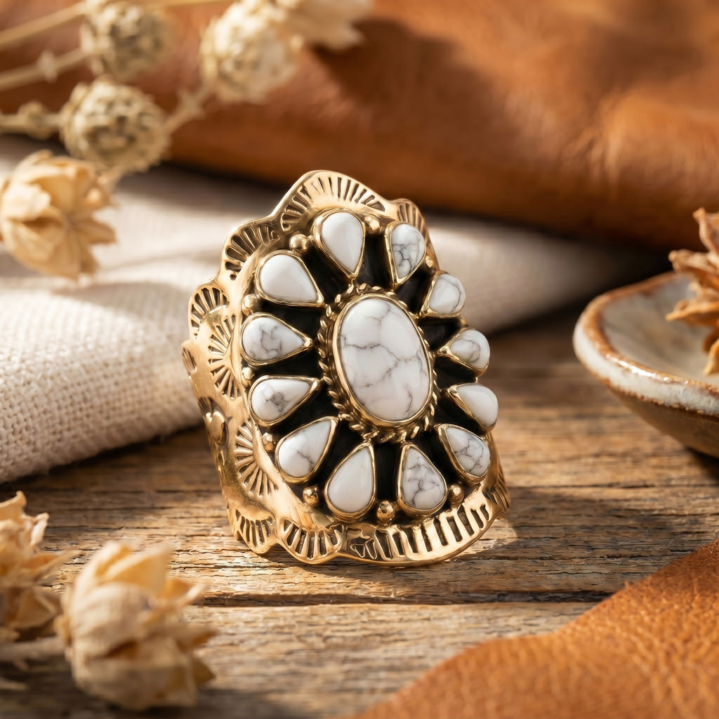 Howlite Ring GoldCopper R2413-GB-C103
