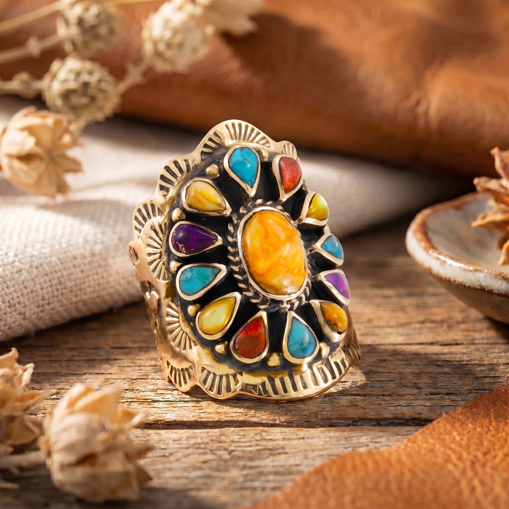 Multi Gemstone Ring GoldCopper R2413-GB-C71