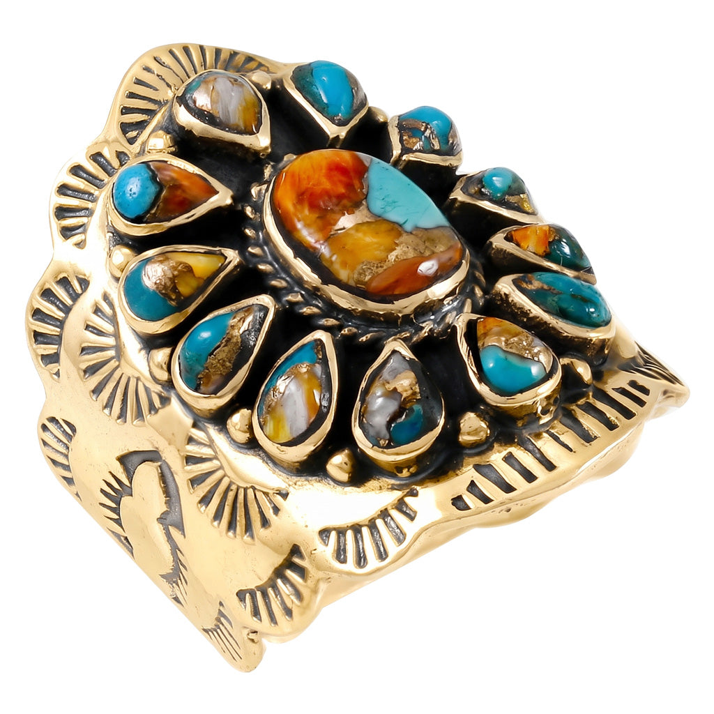 Spiny Turquoise Ring GoldCopper R2413-GB-C89