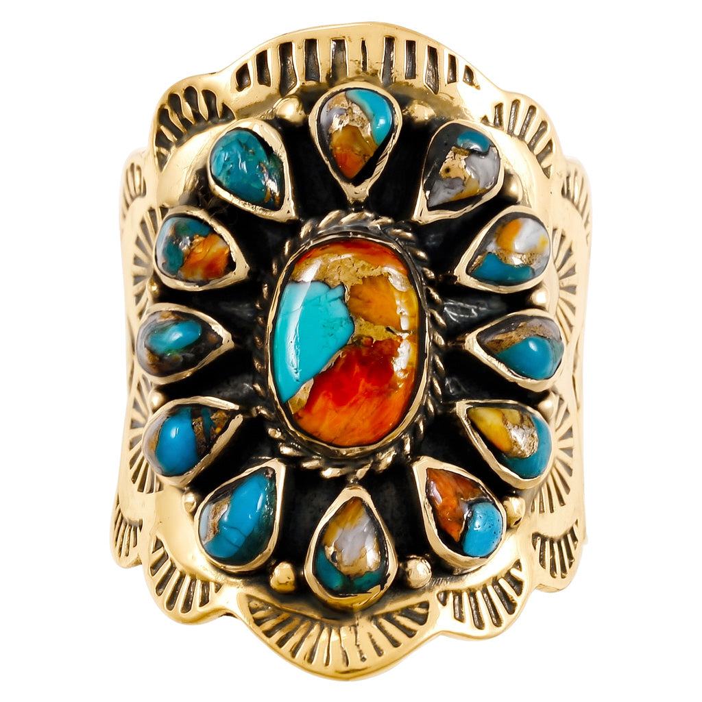 Spiny Turquoise Ring GoldCopper R2413-GB-C89