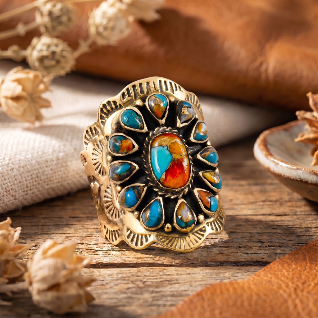 Spiny Turquoise Ring GoldCopper R2413-GB-C89