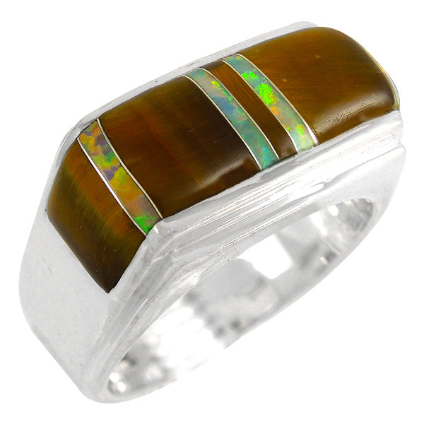 Sterling Silver Men's Ring Tiger's Eye Opal R2417-C29