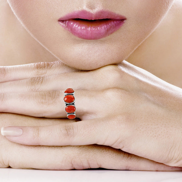 Coral Ring Sterling Silver R2421-C74