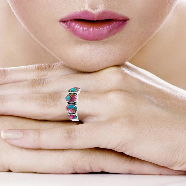 Rainbow Spiny Turquoise Ring Sterling Silver R2421-C91