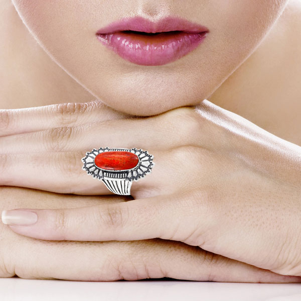 Coral Ring Sterling Silver R2427-C74