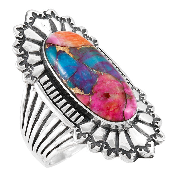 Rainbow Spiny Turquoise Ring Sterling Silver R2427-C91