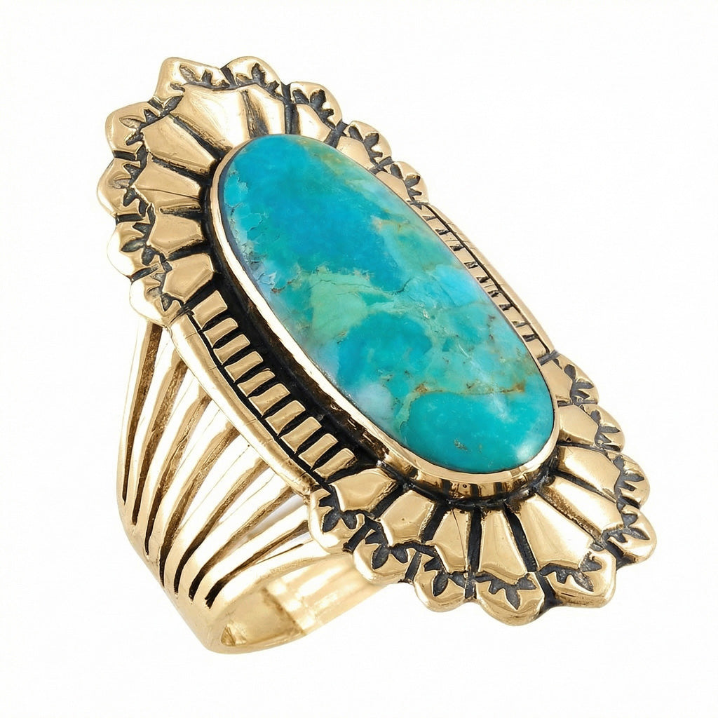Turquoise Ring GoldBrass R2427-GB-C75