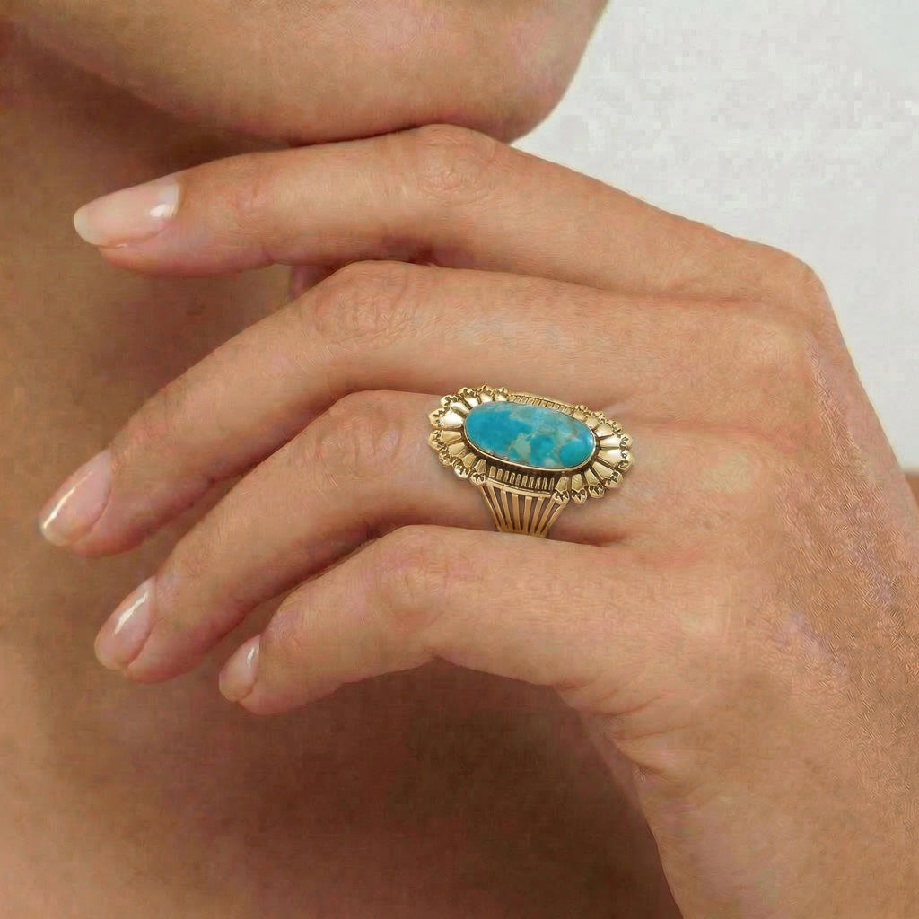 Turquoise Ring GoldBrass R2427-GB-C75
