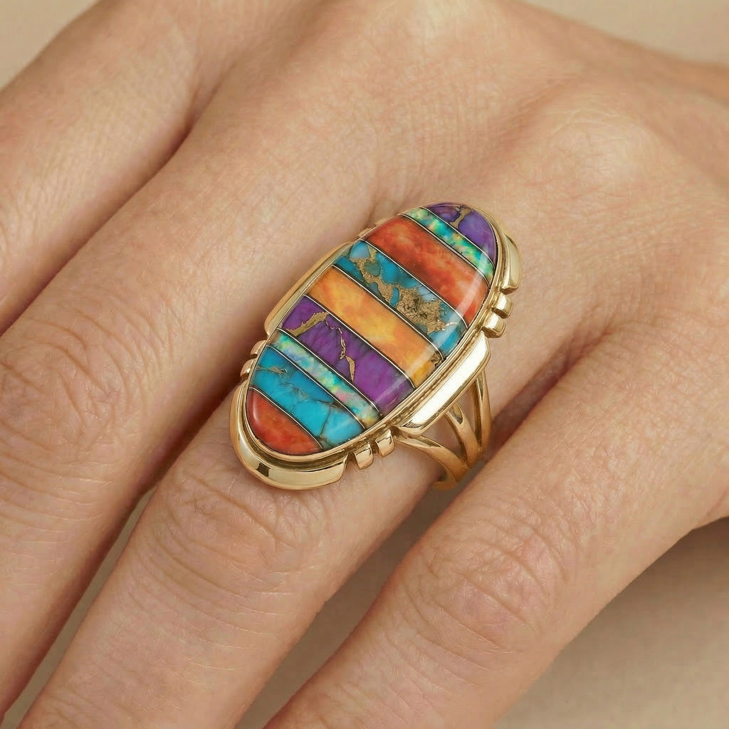 Multi Gemstone Ring GoldBrass R2429-GB-C00