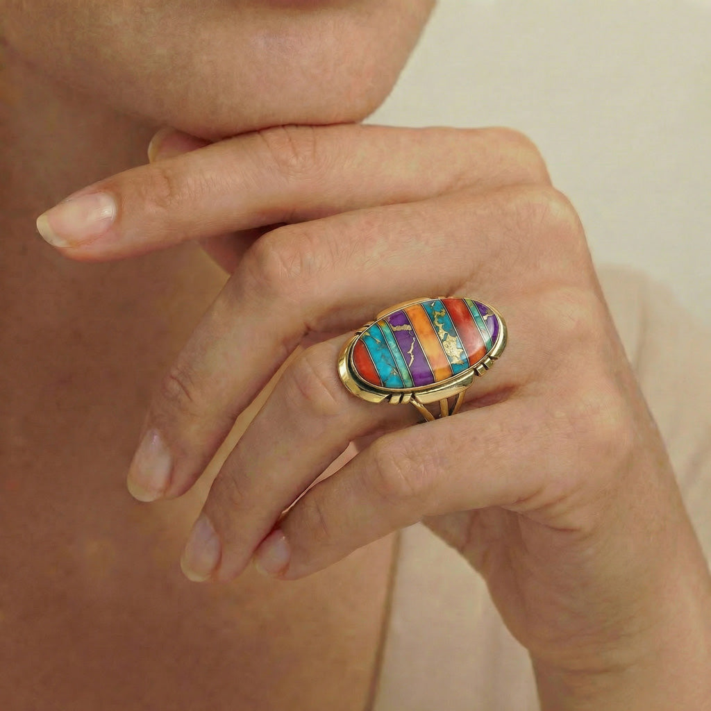 Multi Gemstone Ring GoldBrass R2429-GB-C00