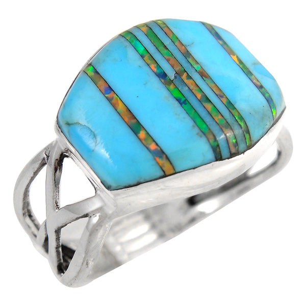 Sterling Silver Ring Turquoise & Opal R2430-C21