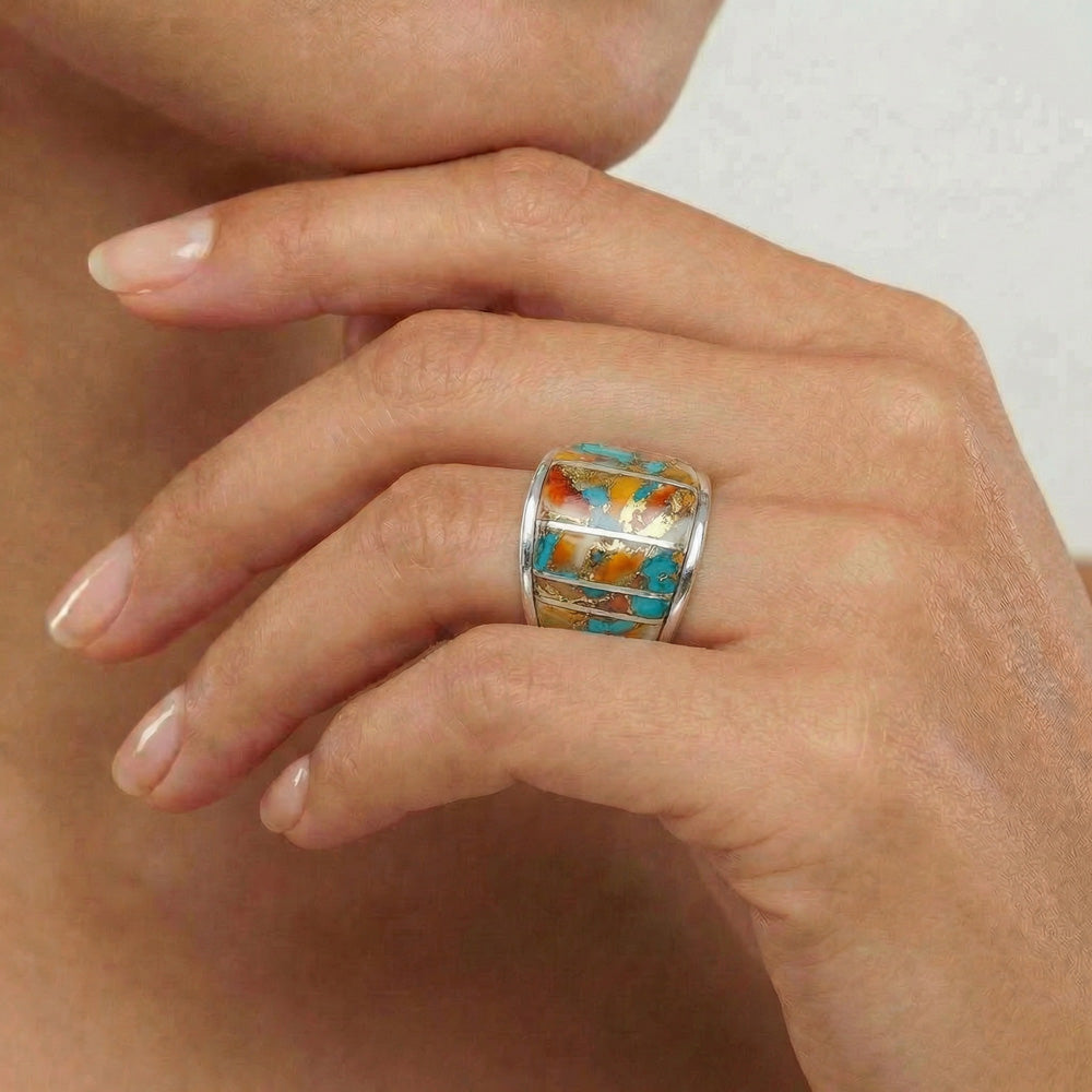 FINAL CLEARANCE - Spiny Turquoise Ring SilveryCopper™ R2432-SB-C89