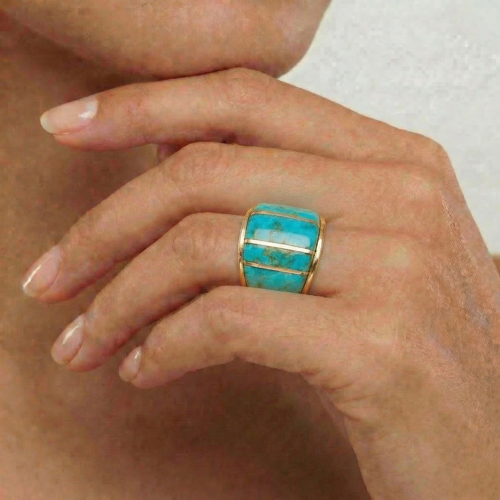 Turquoise Ring GoldBrass R2432-GB-C05