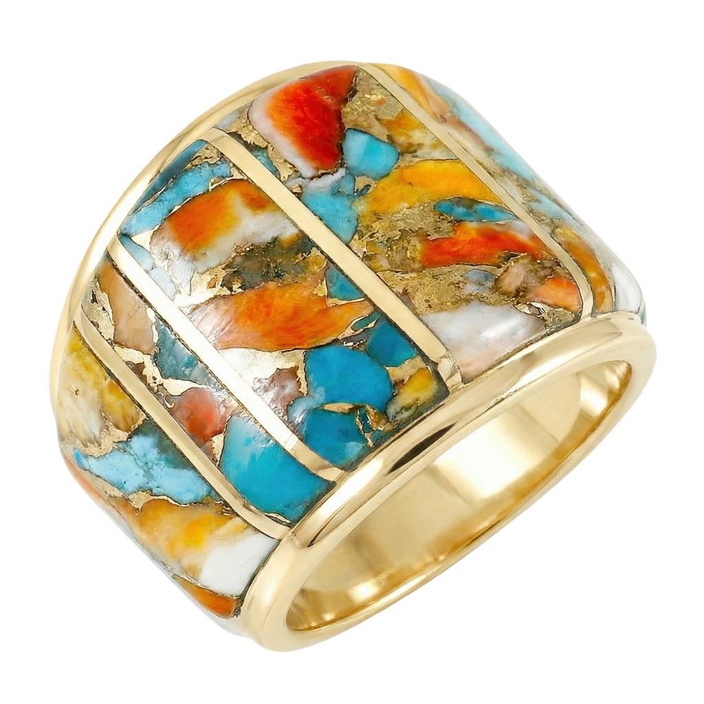 Spiny Turquoise Ring GoldBrass R2432-GB-C89