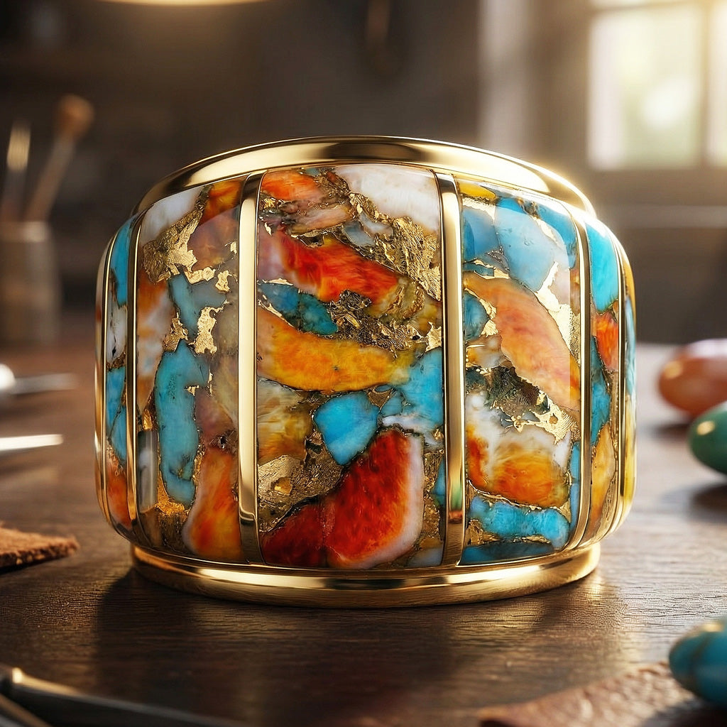 Spiny Turquoise Ring GoldBrass™ R2432-GB-C89