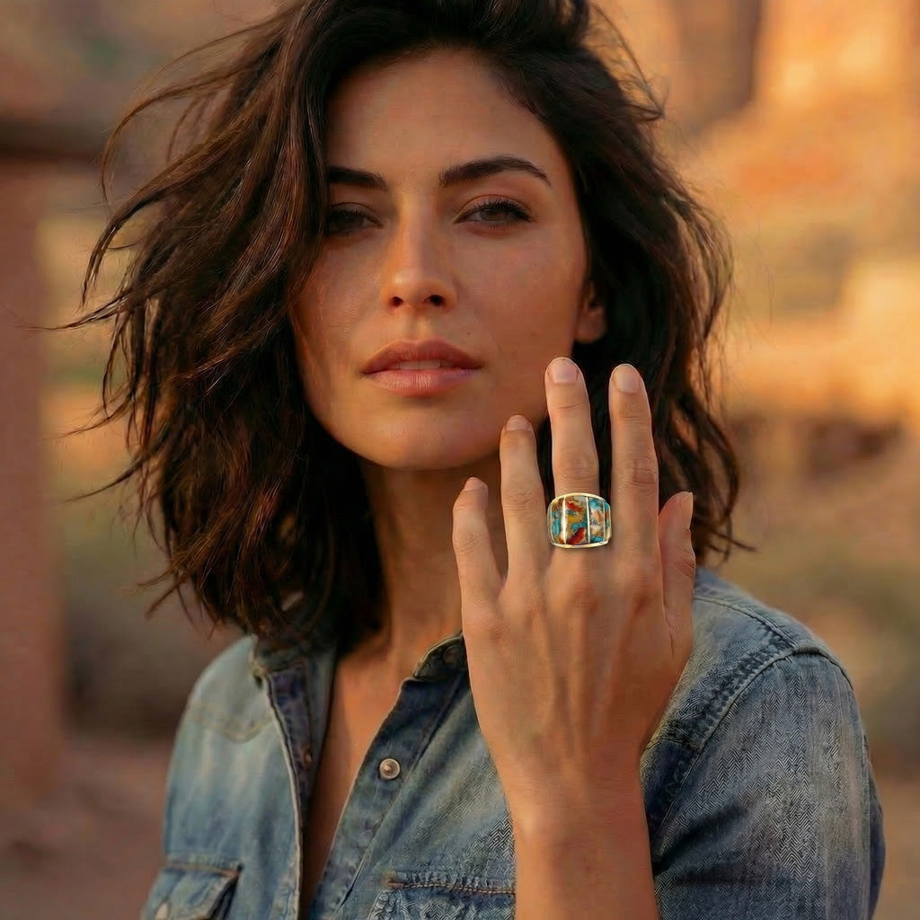 Spiny Turquoise Ring GoldBrass™ R2432-GB-C89