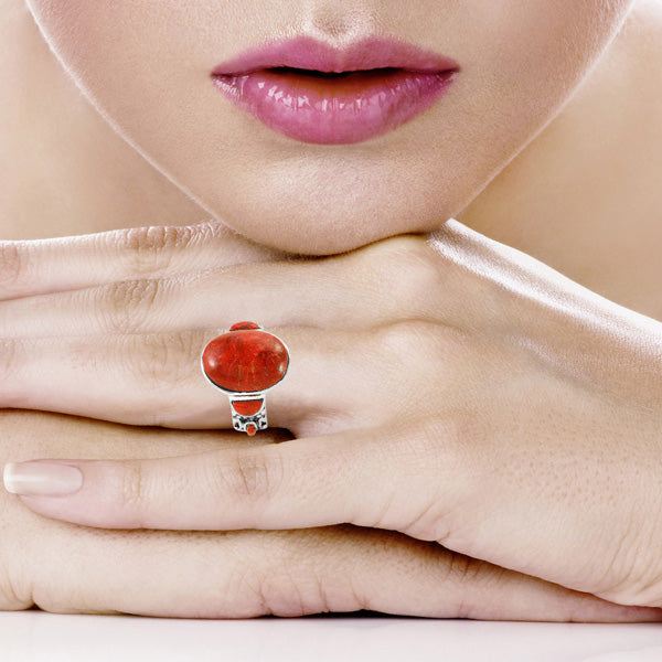 Coral Ring Sterling Silver R2434-C74