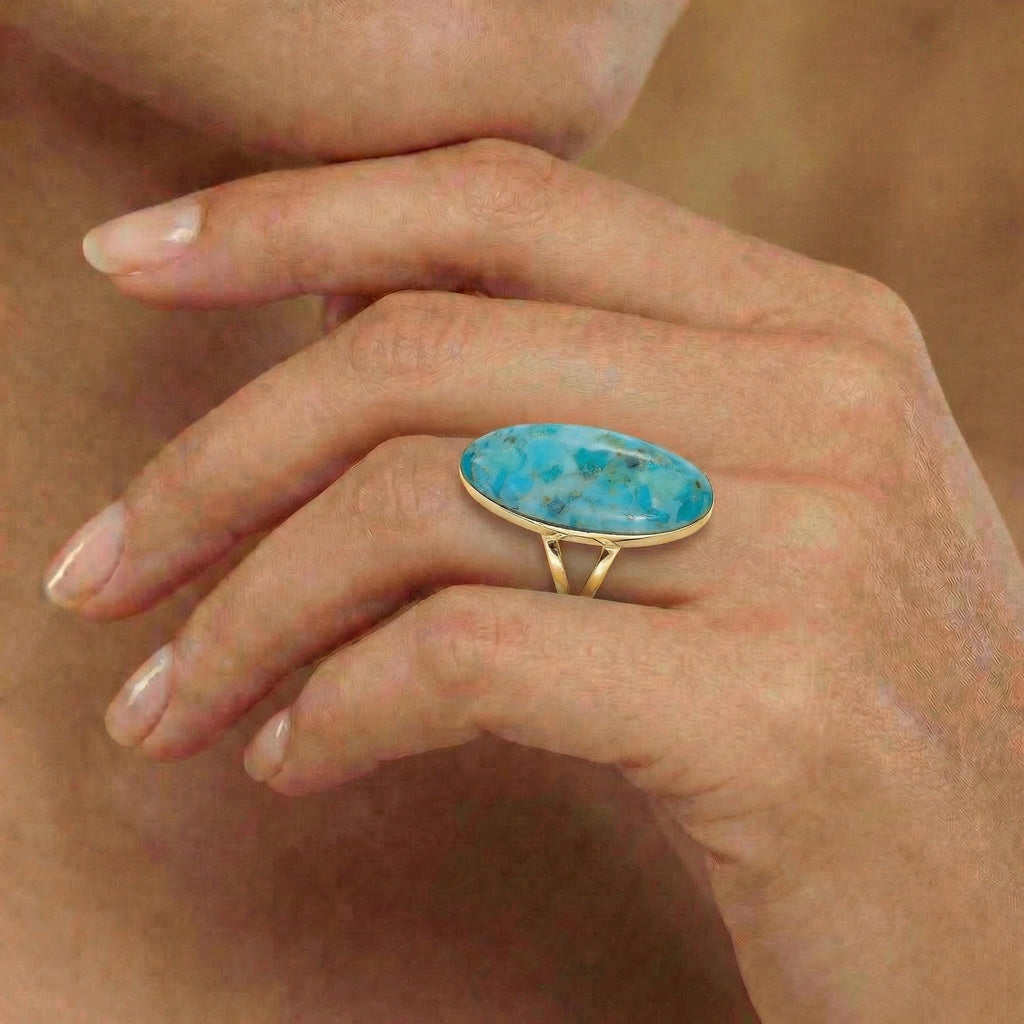 Turquoise Ring GoldBrass R2440-GB-C75 (Larger Version)