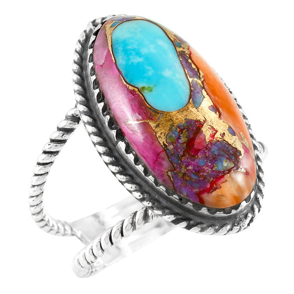 Rainbow Spiny Turquoise Ring Sterling Silver R2449-C91