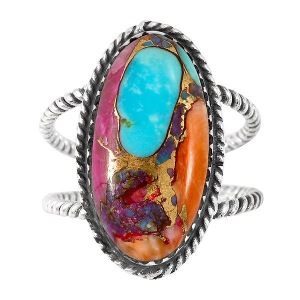 Rainbow Spiny Turquoise Ring Sterling Silver R2449-C91