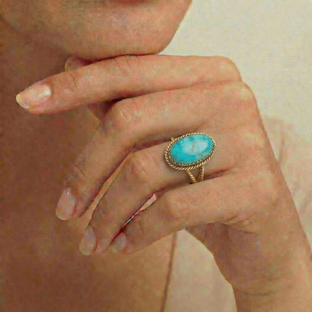 Turquoise Ring GoldBrass R2449-GB-C75