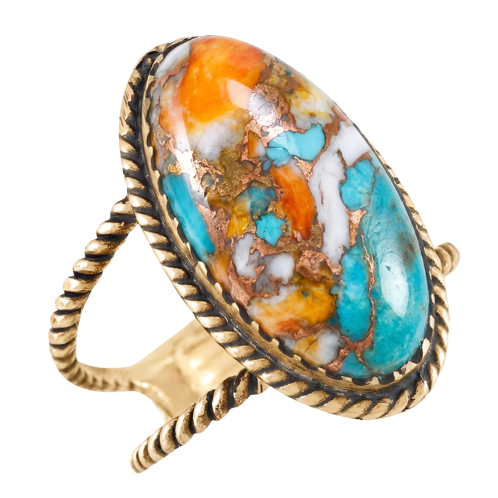 Spiny Turquoise Ring GoldCopper R2449-GB-C89